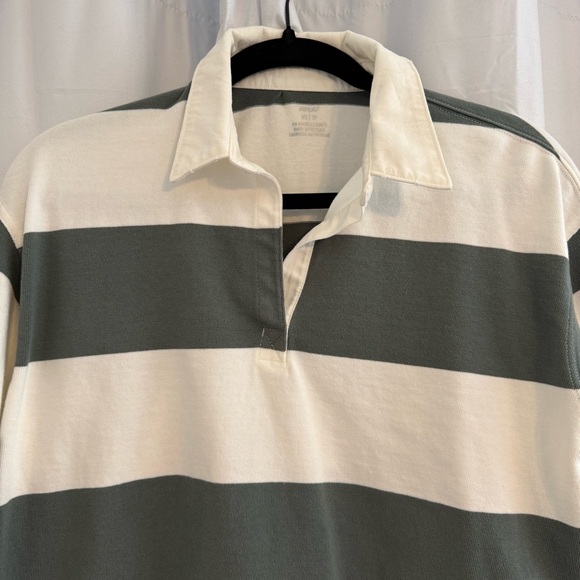 Aerie Striped Cropped Rugby Shirt Sporty Prep Oversized Womens XS Green White - Picture 5 of 13